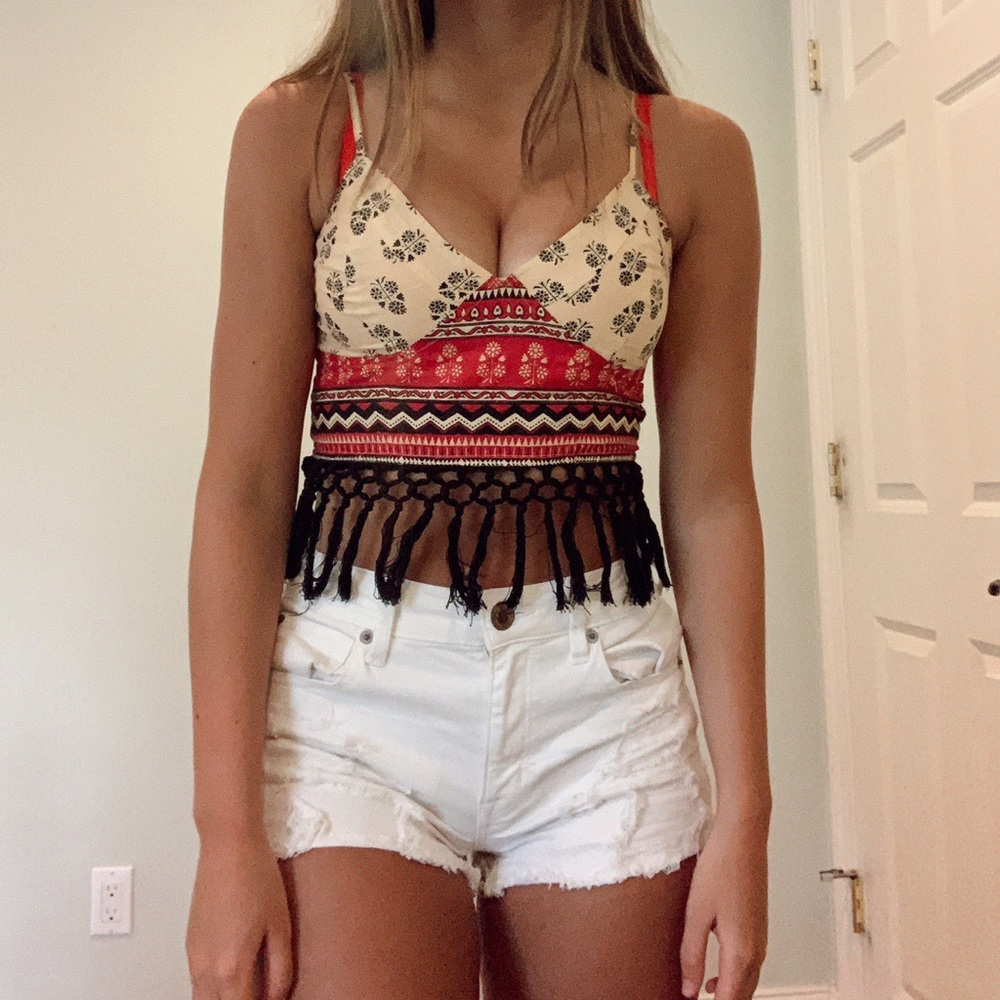 Free People One Eastern Fringe Crop Top